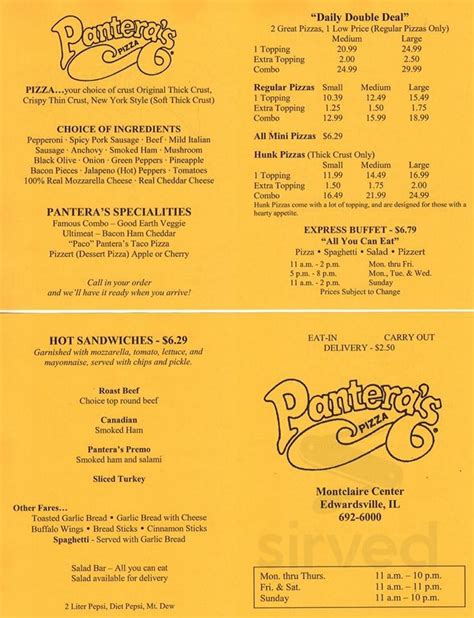 pizzeria pantera|pantera's menu.